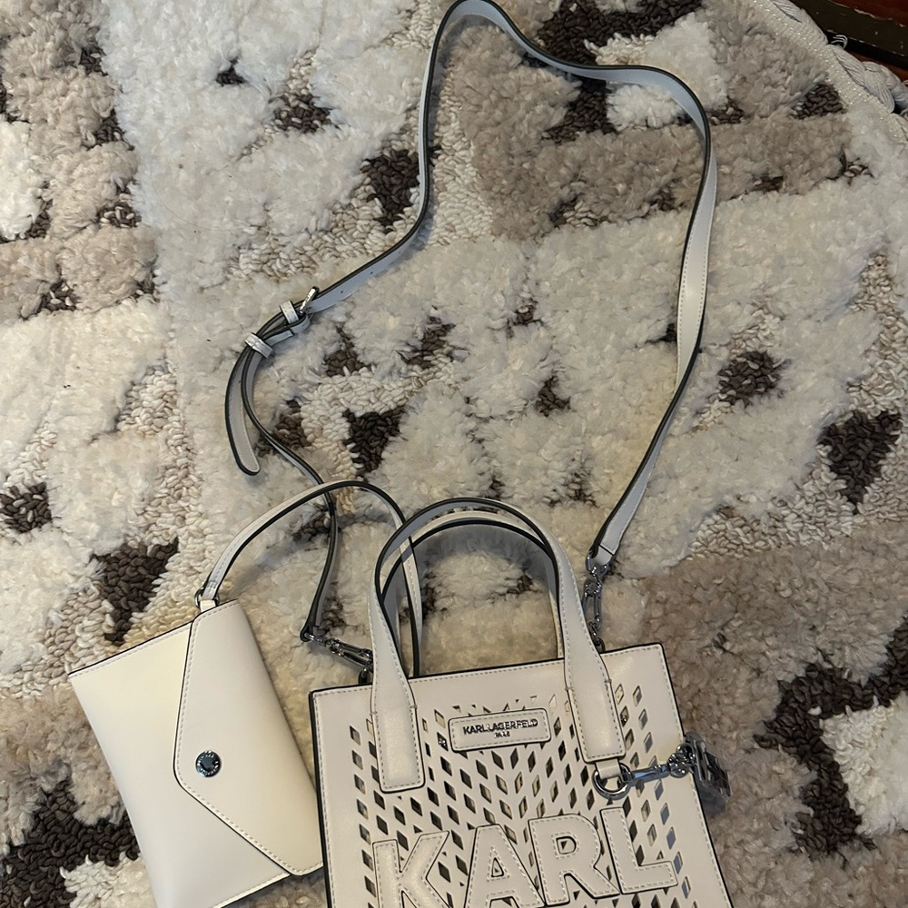 Karl Lagerfeld White Tote with Matching Pouch